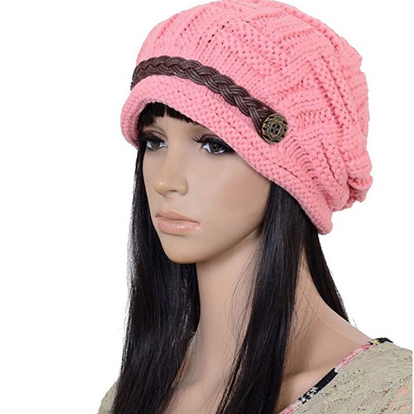 Women's Winter Fashion Oversized Crochet Cable Braided Knit Visor Beanie Hat