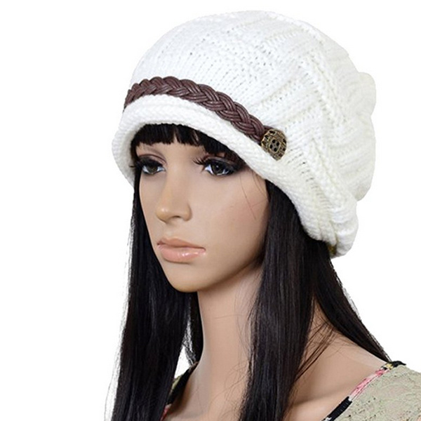 Women's Winter Fashion Oversized Crochet Cable Braided Knit Visor Beanie Hat