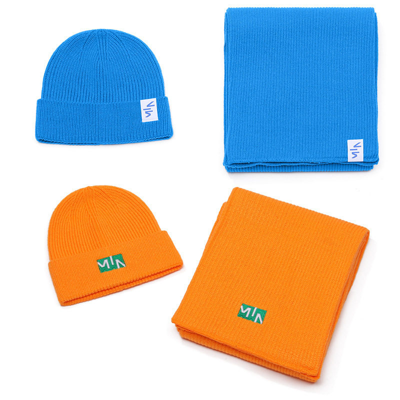 OEM fashion custom embroidery logo unisex women winter soft warm knit beanie hat scarf gift set