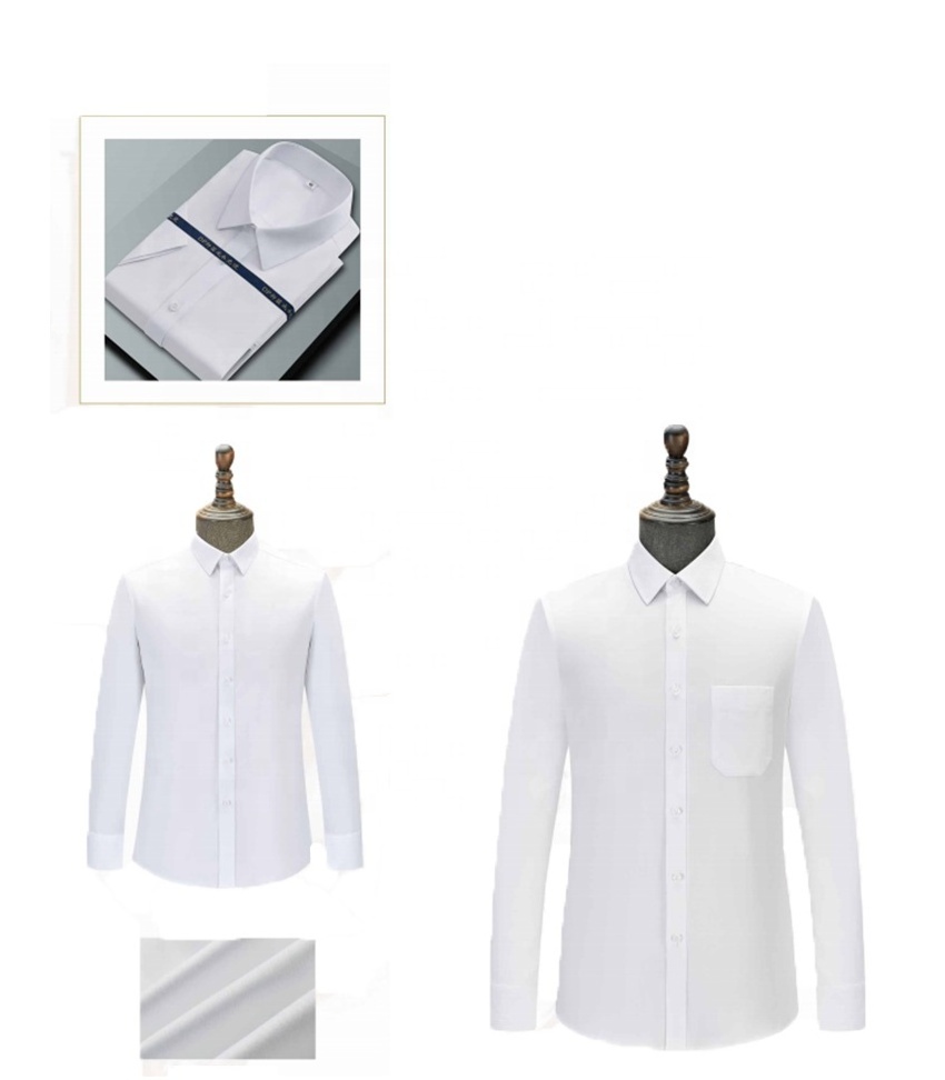 Men's Classic White Cotton Dress Shirt with Floral Pattern Knitted Weaving and Warm Features Featuring Pockets