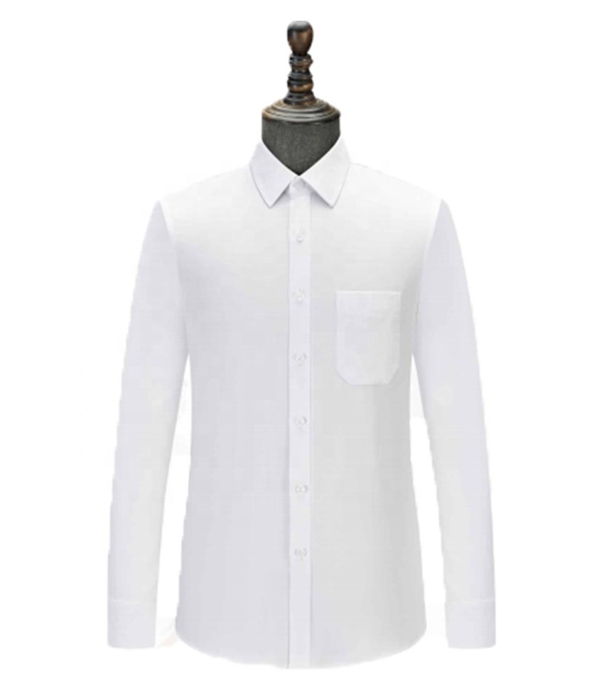 Men's Classic White Cotton Dress Shirt with Floral Pattern Knitted Weaving and Warm Features Featuring Pockets