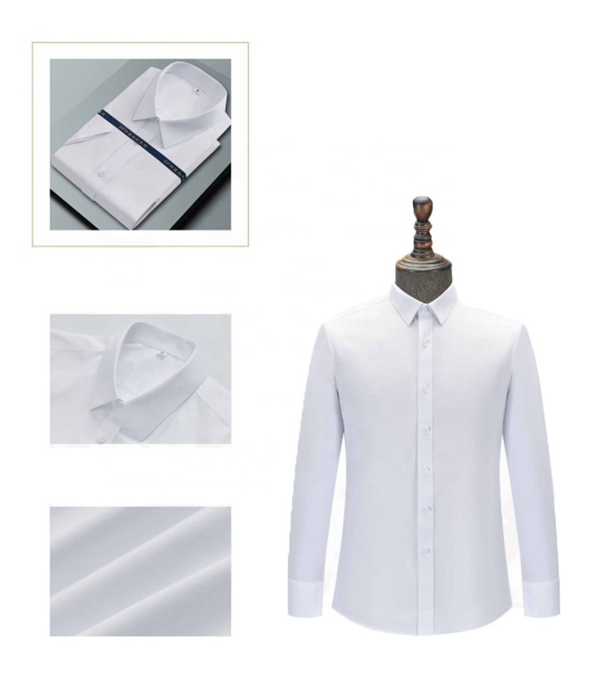 Men's Regular Collar Dress Shirt Single-Strand 100% Cotton Floral Pattern White Knit Antibacterial and Non-Ironing Suit