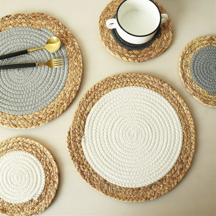 Wholesale Heat Resistant Table Woven Trivet Handmade Braided Drink Coasters Rattan Placemat for Dining Table