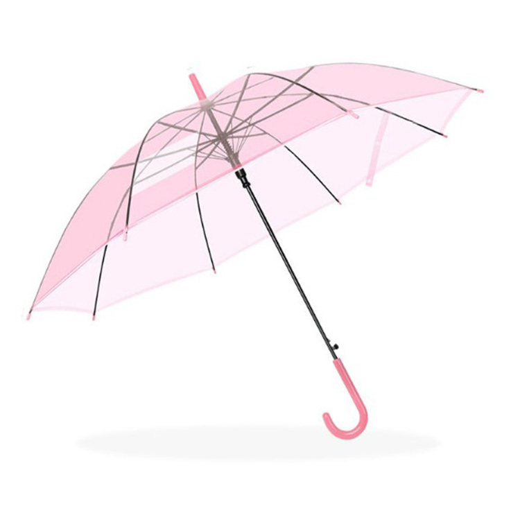 Custom LOGO Plastic Long Handle Transparent Umbrella Windproof Rain Gift straight Golf Umbrella