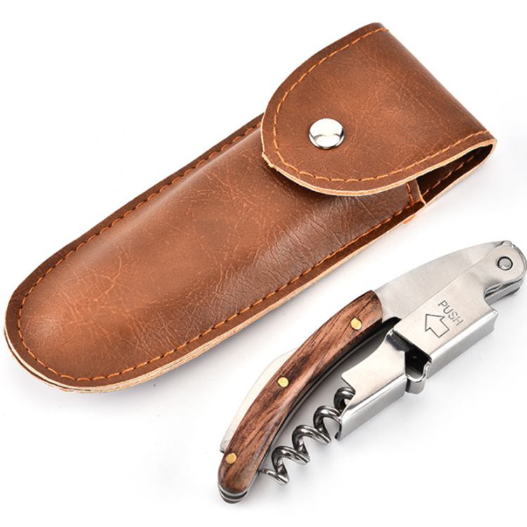 Hot Sale Wooden Handle Waiters Corkscrew High Quality Stainless Steel Wine Bottle Opener With Leather Case