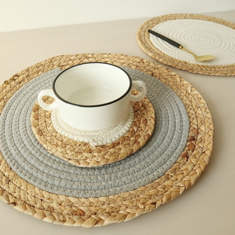 Wholesale Heat Resistant Table Woven Trivet Handmade Braided Drink Coasters Rattan Placemat for Dining Table