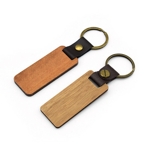 Low Moq Wood Laser Blanks Key Ring Tag Keyring Engraving Custom Leather Key Chain Wooden Keychain For Gift