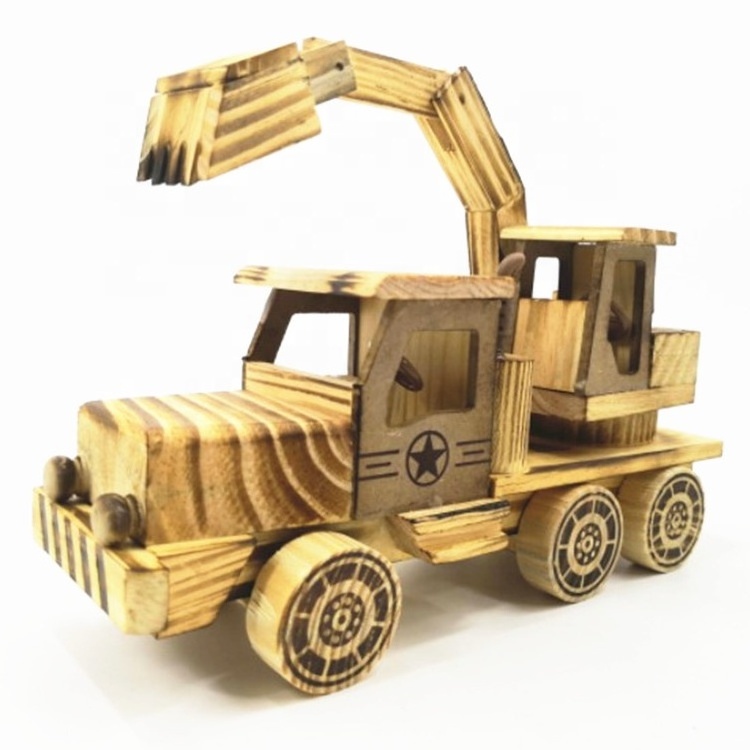 Wholesale Children Toys Home Decoration Mini Excavator Car Model Gift Natural Handmade Wood Ornaments