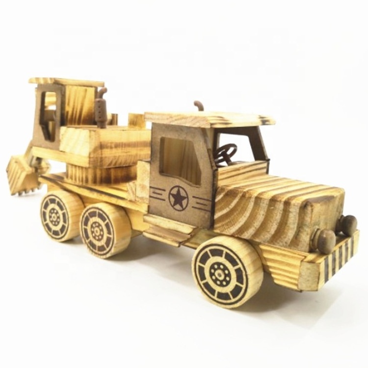 Wholesale Children Toys Home Decoration Mini Excavator Car Model Gift Natural Handmade Wood Ornaments