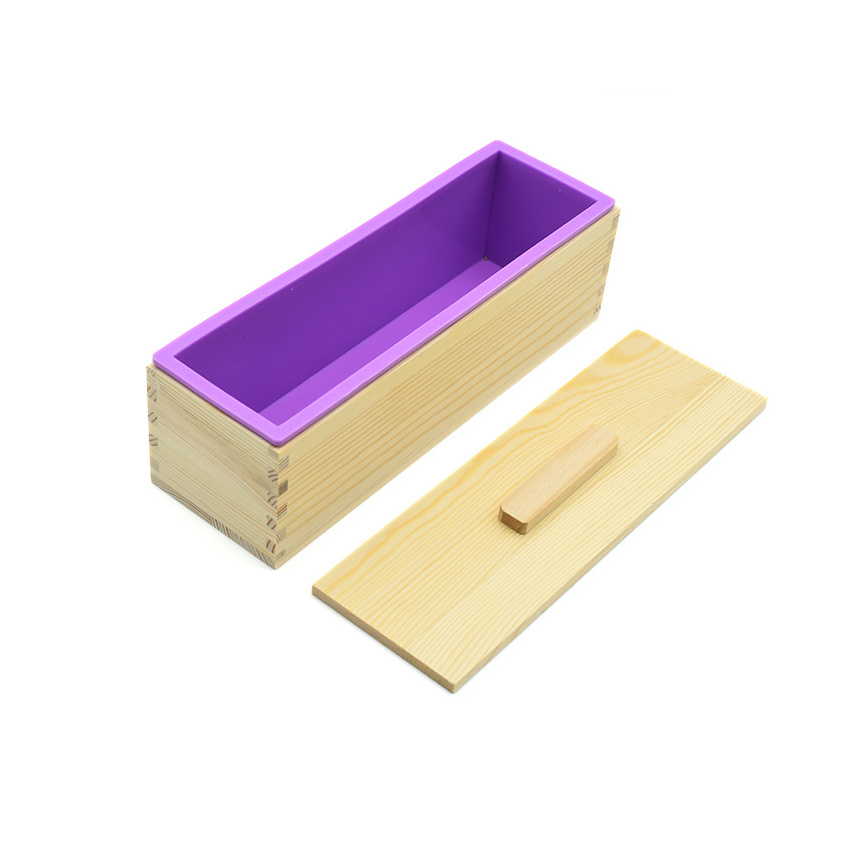 Hot Sale 1200ML Silicone Soap Molds Kit Wooden Silicone Soap Rectangular Mold With Lid