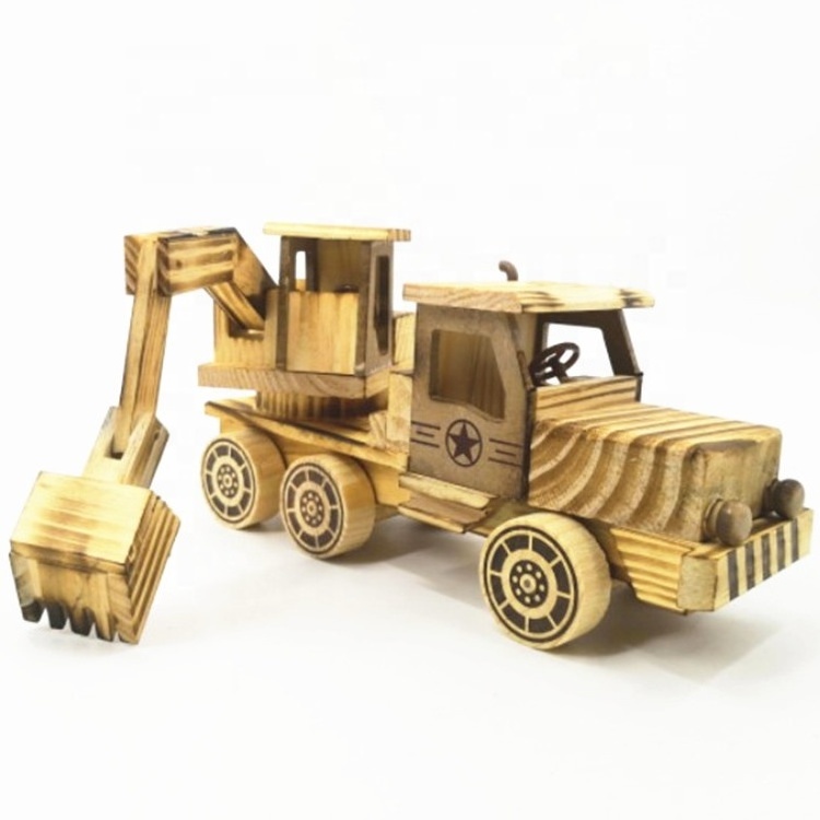 Wholesale Children Toys Home Decoration Mini Excavator Car Model Gift Natural Handmade Wood Ornaments