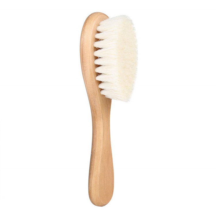 Eco Friendly Kids Soft Natural Goat Hair Comb Wooden Newborn Shower Brush for Baby