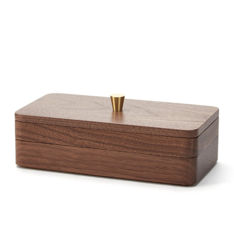 Wholesale Custom Black Walnut Jewelry Case Natural Wooden Ring Necklace Storage Box With Double Layer