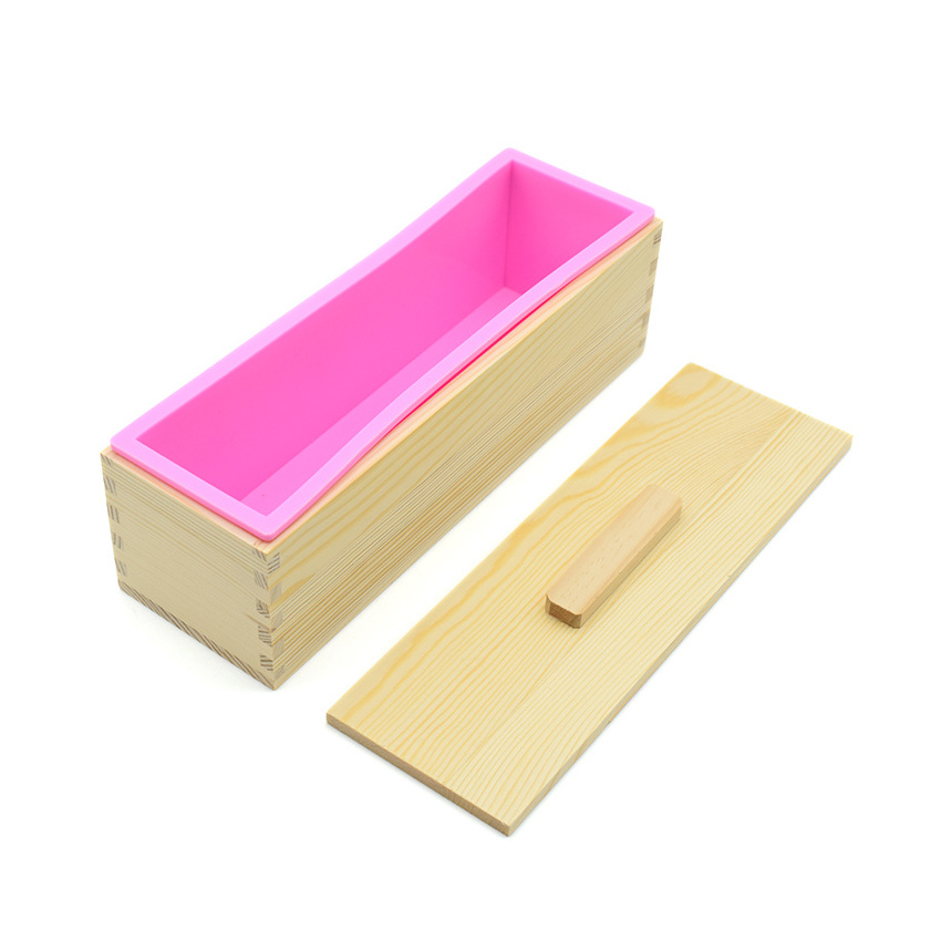 Hot Sale 1200ML Silicone Soap Molds Kit Wooden Silicone Soap Rectangular Mold With Lid