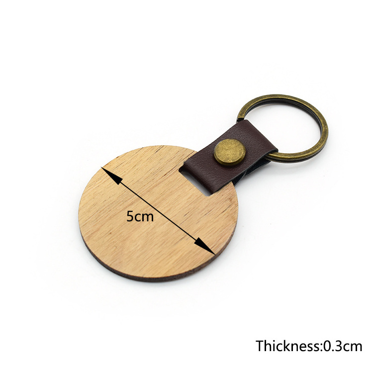 Low Moq Wood Laser Blanks Key Ring Tag Keyring Engraving Custom Leather Key Chain Wooden Keychain For Gift