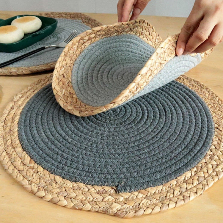 Wholesale Heat Resistant Table Woven Trivet Handmade Braided Drink Coasters Rattan Placemat for Dining Table