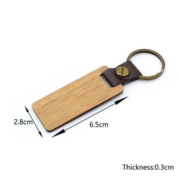 Low Moq Wood Laser Blanks Key Ring Tag Keyring Engraving Custom Leather Key Chain Wooden Keychain For Gift