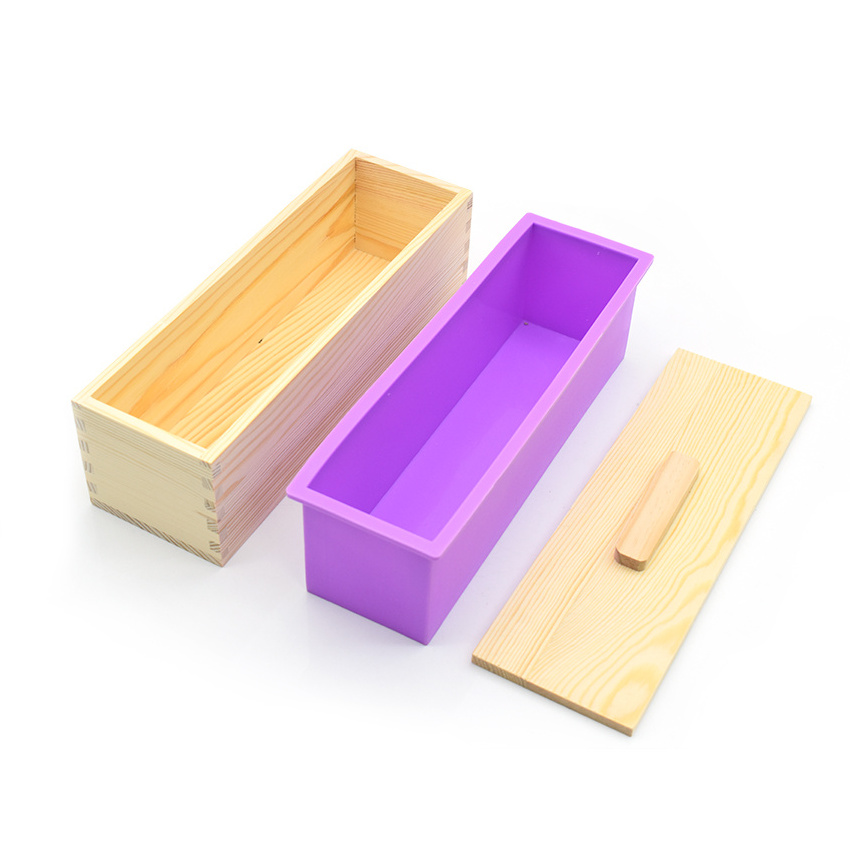 Hot Sale 1200ML Silicone Soap Molds Kit Wooden Silicone Soap Rectangular Mold With Lid