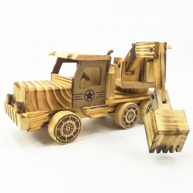 Wholesale Children Toys Home Decoration Mini Excavator Car Model Gift Natural Handmade Wood Ornaments