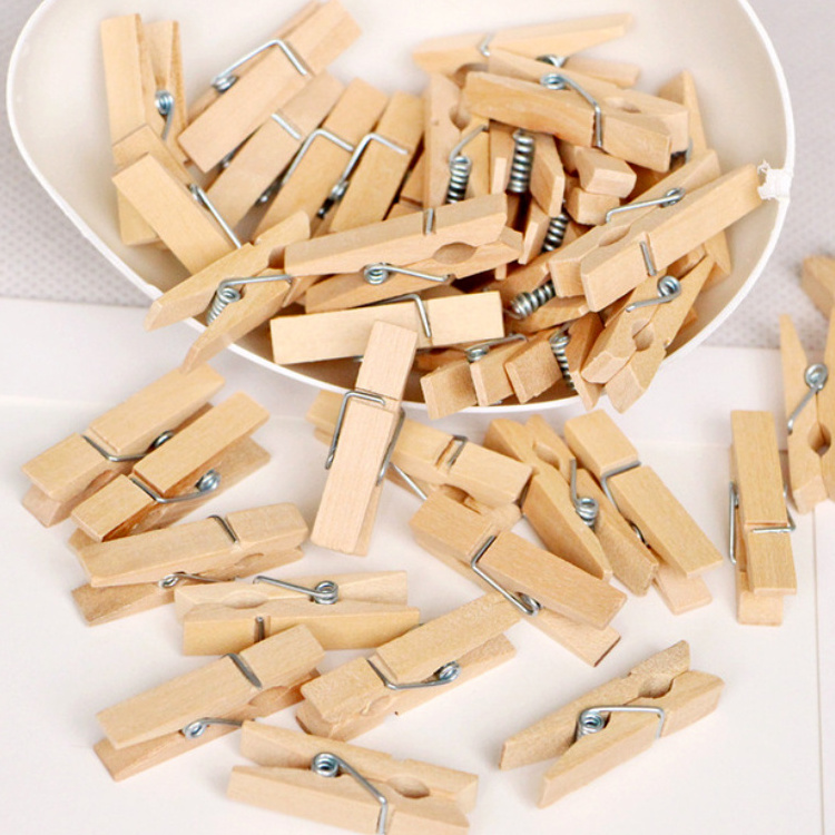 Natural Wooden 35mm Mini Clothespins Decorating Multi Function Portable Photo Paper Peg Pin Craft Clips