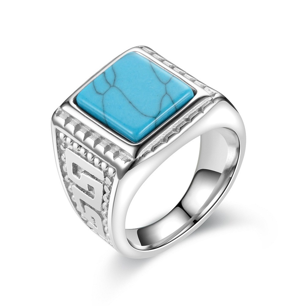 18K Gold Plated Stainless Steel Rings Finger Chunky Wedding statement Jewelry turquoise Ring