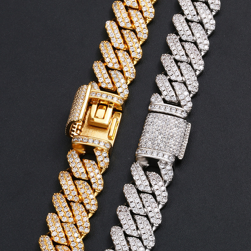 14 MM European and American Hip Hop Full Diamond Rhombus Cuban Chain Men's Necklace