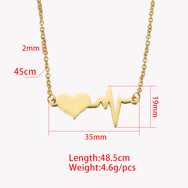 DAIHE 2023 New Stainless Steel Personalized Heart Pendant Necklace Ecg Beating Carving 18k Gold Plated Choker