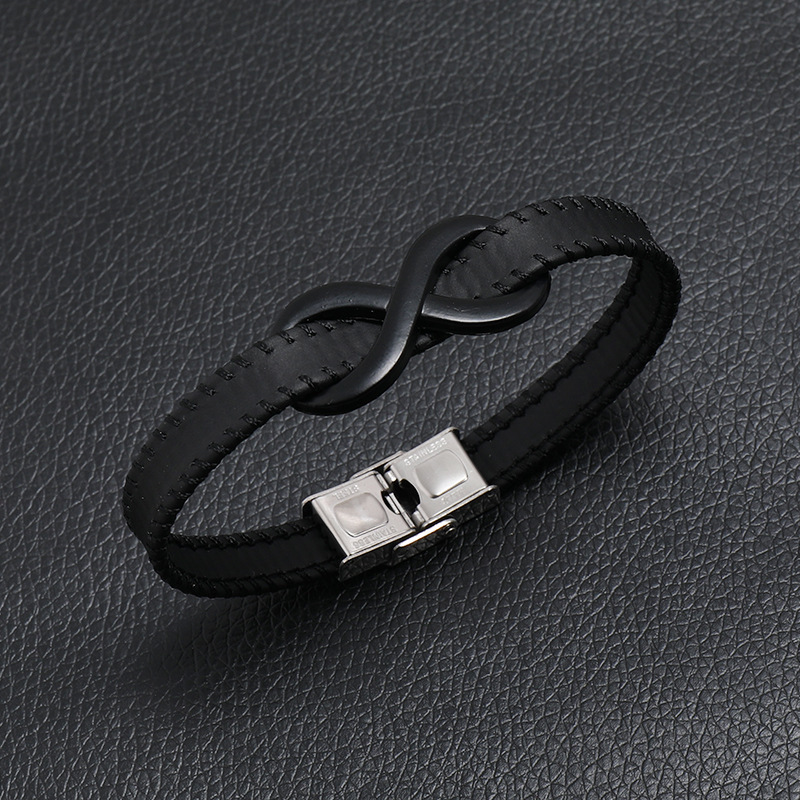 Fashion 2023 New Fashion 8 Character Unlimited Symbol Leather Bracelet For Men Simple Stainless Steel Bangle Jewelry