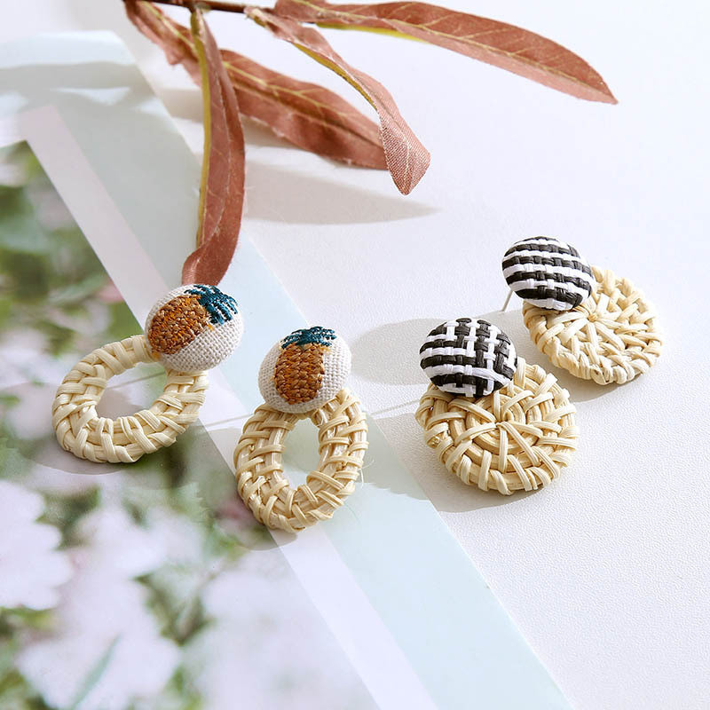 Boho Ins Style Handmade Wooden Earrings Female Bamboo Rattan Retro Summer Earrings