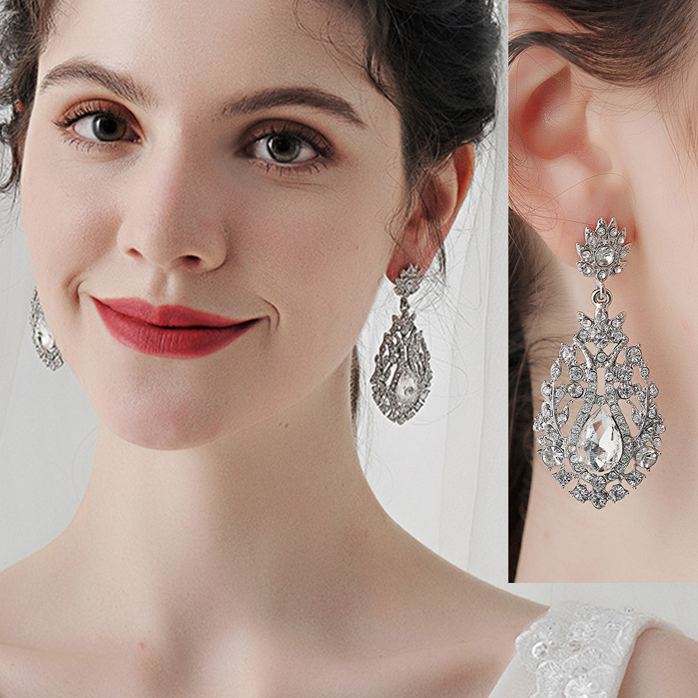 DAIHE Newest Bohemia Silver Gold Long Luxury Women Drop Rhinestone Earrings Wedding Bride Bridesmaids Dangle Earrings For Women