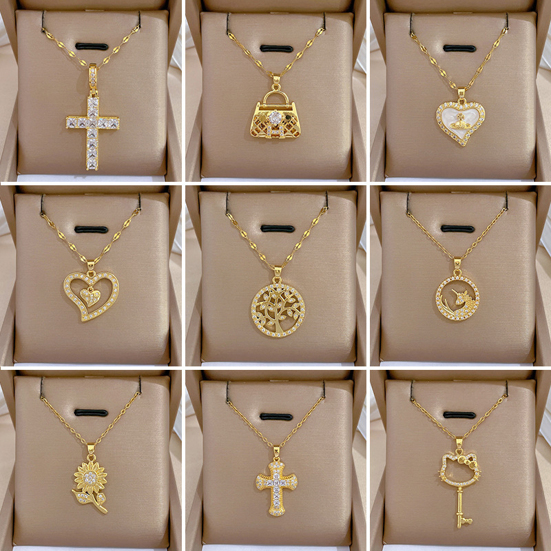 DAIHE 2024 High Quality Fashion Jewelry Gold Plated Stainless Steel Key Pendant Necklaces For Women