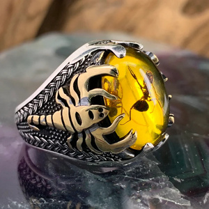 DAIHE 2024 New Men's Ring Large Oval Natural Agate Stone Retro Trend Inlaid Yellow Zircon Ant Ring