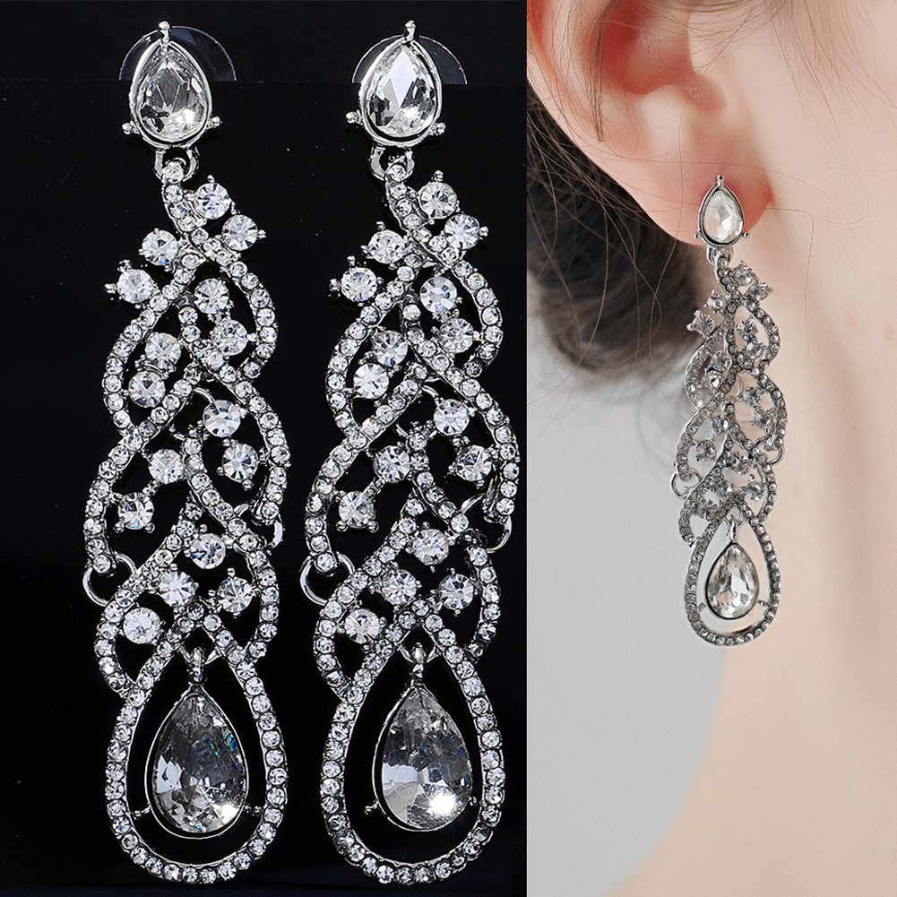 DAIHE Newest Bohemia Silver Gold Long Luxury Women Drop Rhinestone Earrings Wedding Bride Bridesmaids Dangle Earrings For Women