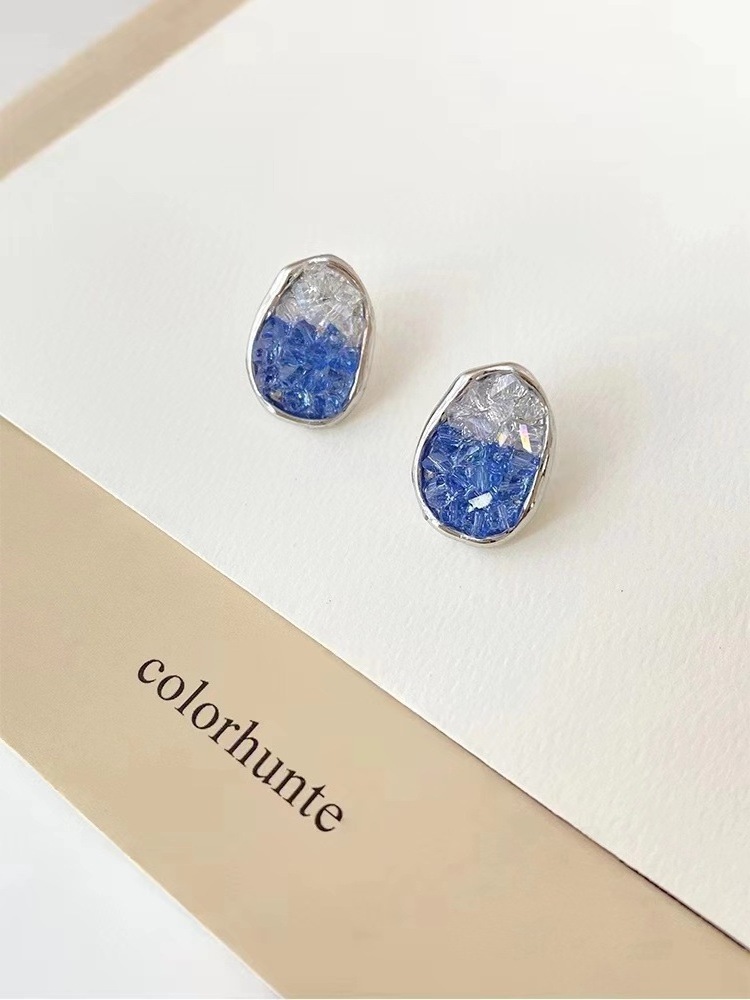 DAIHE Wholesale New Crystal Earrings Sea Blue Broken Diamond Gradient Earrings For Women