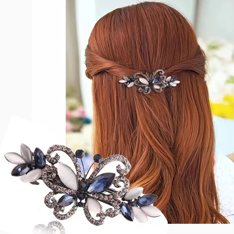 2024 DAIHE Factory Outlet Cat Eye Crystal Ponytail Hair Clips Wholesale Butterfly Shape Rhinestone Spring Hair Accessories