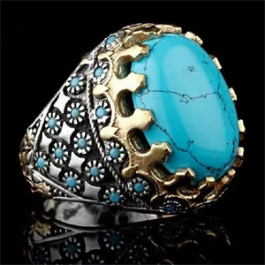 DAIHE Luxury S925 Plated Silver Middle East Muslim Islamic Turquoise Ring For Men