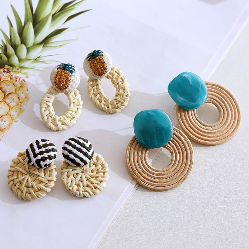 Boho Ins Style Handmade Wooden Earrings Female Bamboo Rattan Retro Summer Earrings