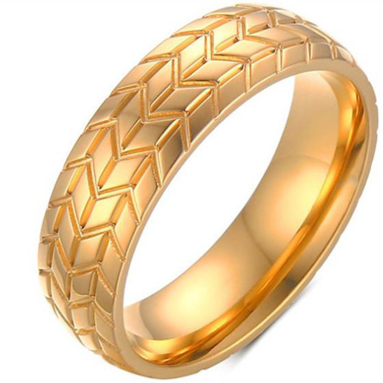 DAIHE Punk Gold Silver Stainless Steel Ring Cool Motorcycle Tire Rings For Men Geometric Striped Ring