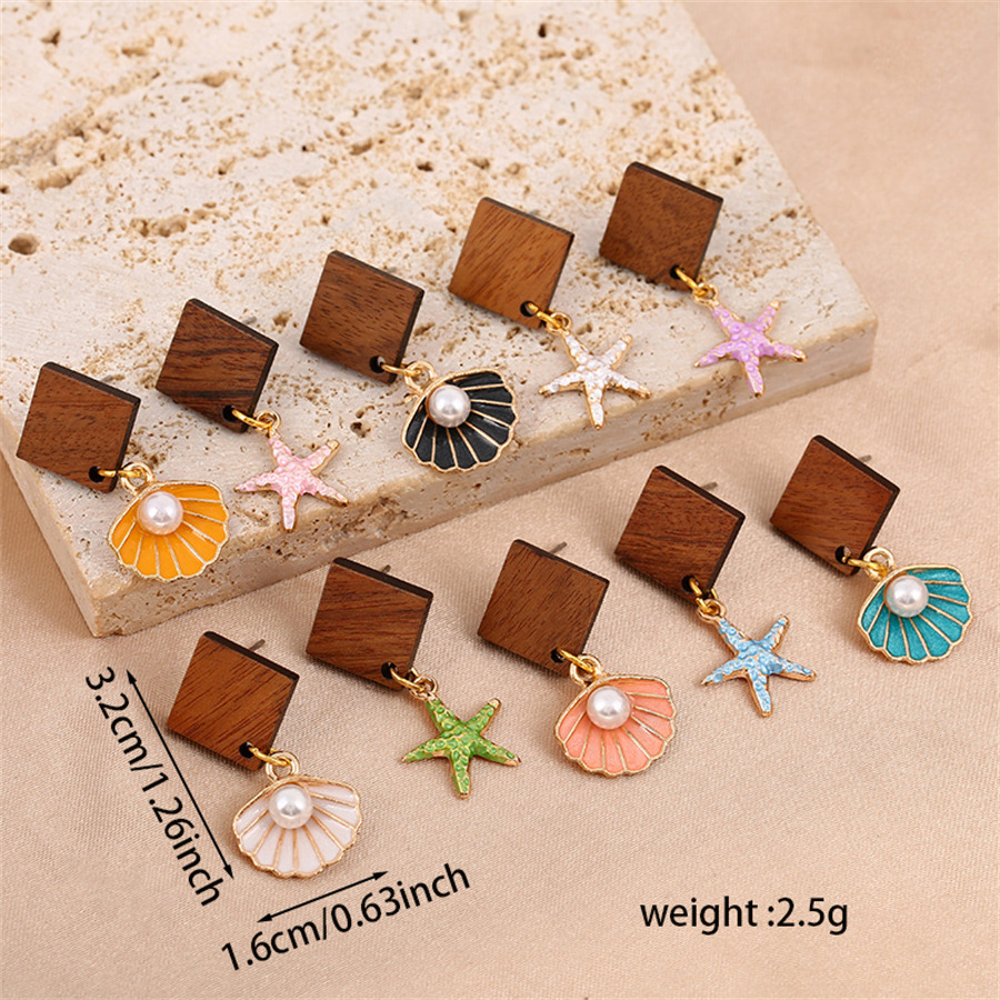 DAIHE 2024 Summer Fashion Jewelry Bohemian Beach Style Cute Starfish Pearl Shells Wooden Earrings