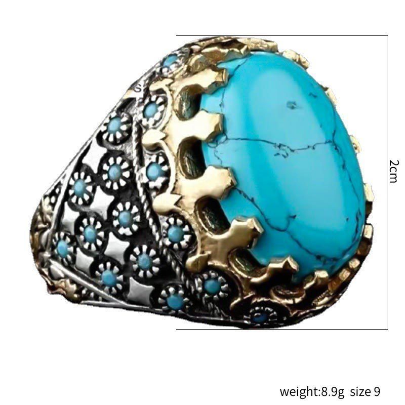 DAIHE Luxury S925 Plated Silver Middle East Muslim Islamic Turquoise Ring For Men