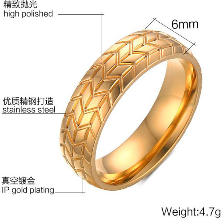 DAIHE Punk Gold Silver Stainless Steel Ring Cool Motorcycle Tire Rings For Men Geometric Striped Ring