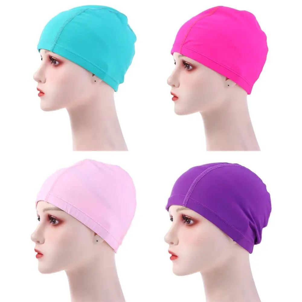 Women Girl Long Hair Bathing Men ice silk Water Sport Elastic Nylon Turban Hair Protection custom swim cap fabric swimming caps