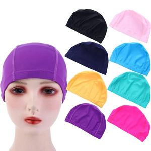 Women Girl Long Hair Bathing Men ice silk Water Sport Elastic Nylon Turban Hair Protection custom swim cap fabric swimming caps