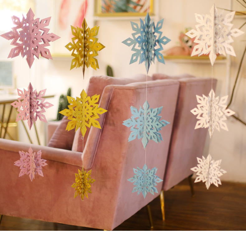 3D Garland  Christmas Snowflake Hanging  Paper Flag  party Decorations