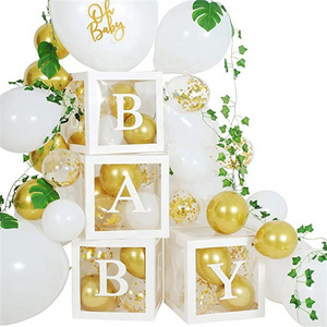 DAMAI Gender Reveal Theme Party Balloon Arch with Leaves Garland Transparent Baby Shower White Box Gold Glitter Letter Supplies