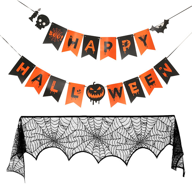 DAMAI Happy Halloween Bat Spider Web  Witch Halloween Home Decor Black Orange Lampshade Curtain Halloween Table Horror decor