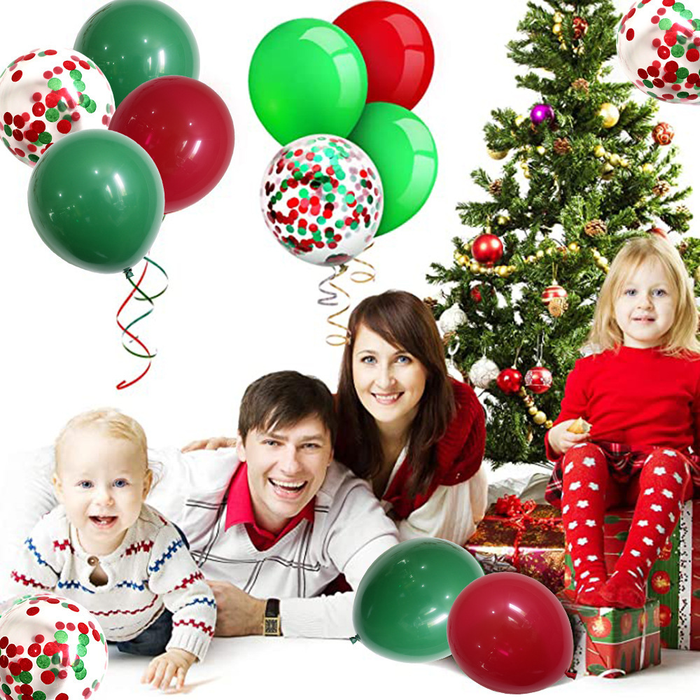 Merry Christmas theme party supplies latex balloon decoration red green confetti Christmas balloon chain set