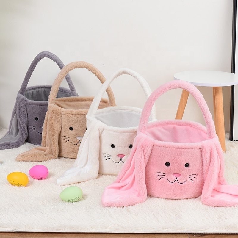 DAMAI Easter Bucket Party Gift Candy Bag Easter Decorated Hand Bag Cute Plush Rabbit Easter Bunny Baskets