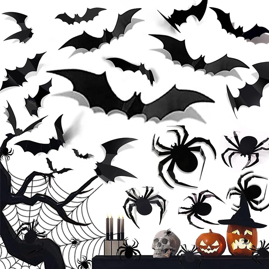 DAMAI Halloween Window Sticker Bats Fluorescence Spider Wall Decals for Kids Halloween Decorations Party Supplies