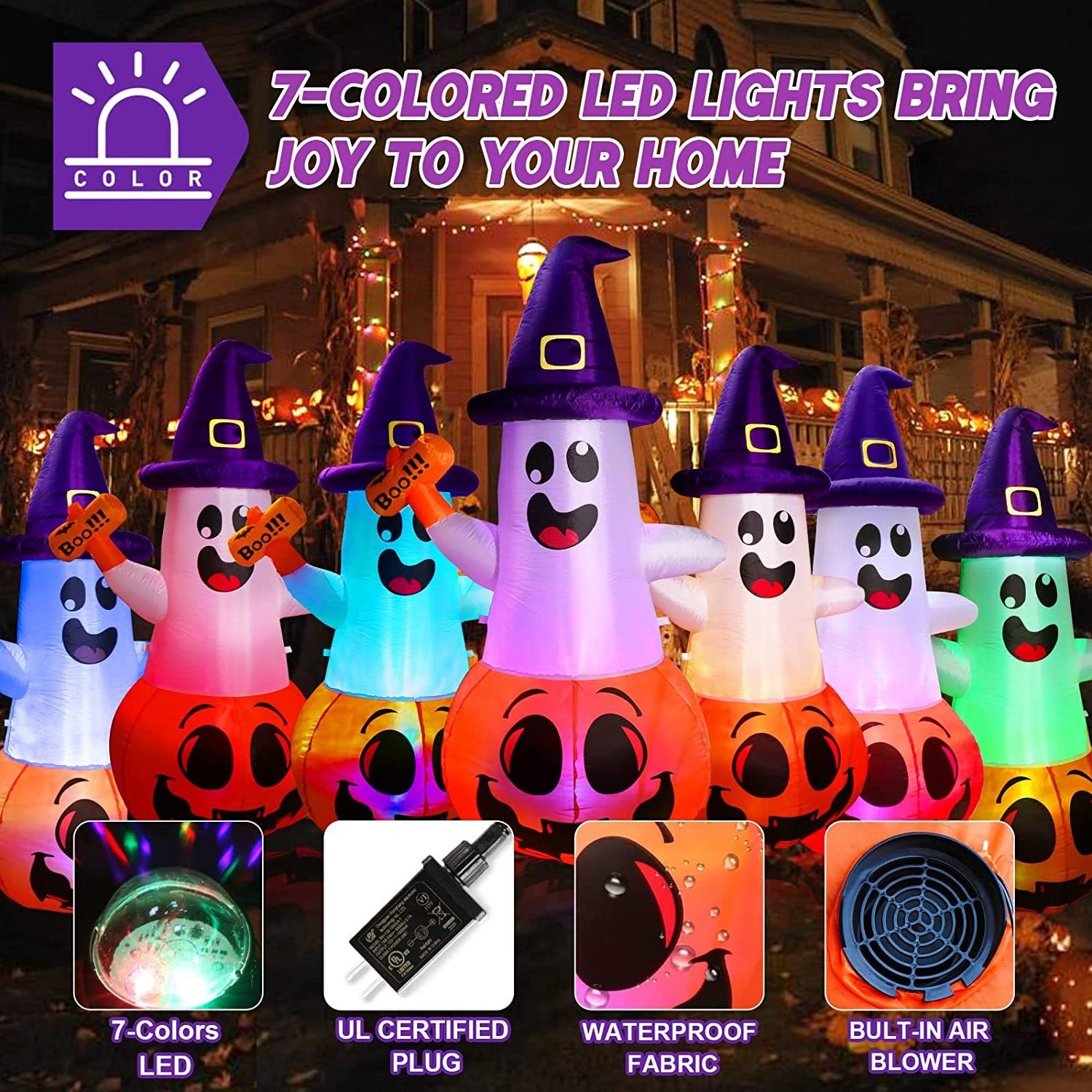 OurWarm LED Light Waterproof 5FT Pumpkin Ghost Halloween party supplies Yard Outdoor Inflatables Decoration